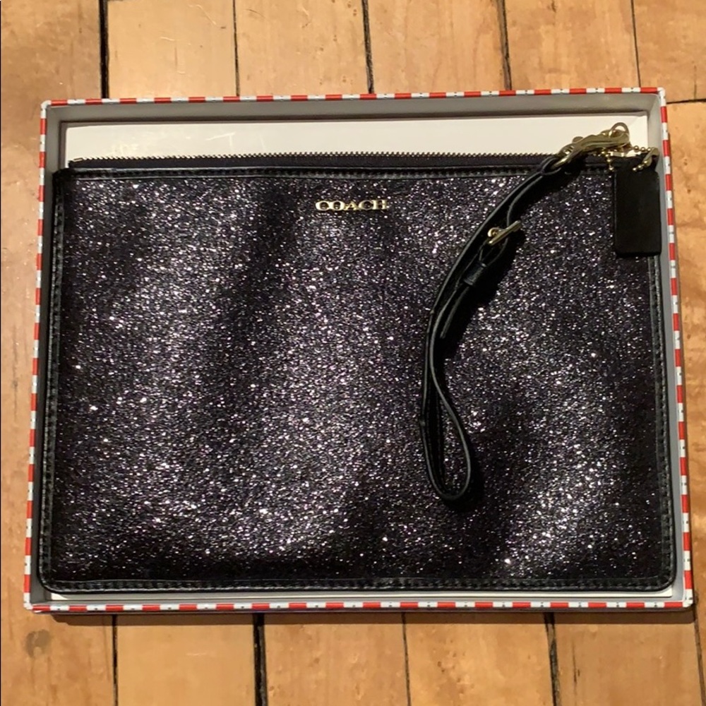 Coach black glitter wristlet